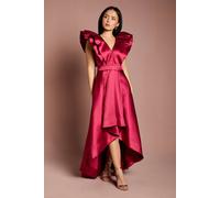 Coast Petite Frill Sleeve V Neck Midi Dress In Red red 6