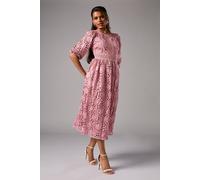 Coast Petite Geo Lace Blouson Sleeve Midi Dress In Blush blush 6