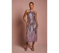 Coast Petite High Neck Beaded Column Midi Dress In Lilac lilac