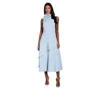 Coast Women's Petite High Neck Corsage Detail Midi Dress in Light Blue | Size: 10 Coast Light Blue 10