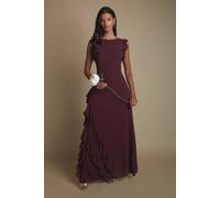 Coast Women's Petite Honoured Ruffle Georgette Maxi Bridesmaid Dress in Malbec | Size: 8 Coast Malbec 8