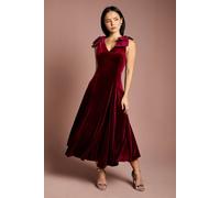 Coast Petite Hotfix Bow Shoulder Velvet Midi Dress In Wine wine 12
