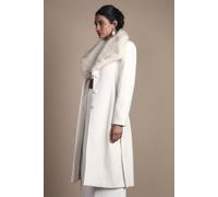 Coast Petite Ivory Faux Fur Collar Occasion Belted Midi Coat ivory
