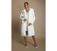 Coast Women's Petite Ivory Faux Fur Longline Collared Coat | Size: 6