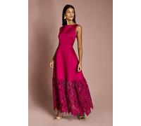 Coast Women's Petite Lace Hem Structured Satin Maxi Dress in Magenta | Size: 4