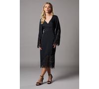 Coast Petite Lace Panelled Satin Wrap Midi Dress In Black black 8