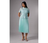 Coast Petite Lace Top Pleated Dress In Duck Egg duck egg 4