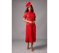 Coast Petite Lace Top Pleated Dress In Red red 10