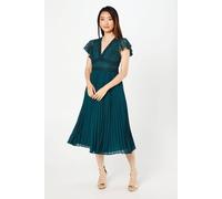 Coast Petite Lace Top Pleated Skirt Fit & Flare Midi Dress In Teal teal 8