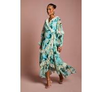 Petite Lace Trim Chiffon Wrap Dress Coast Multi 8