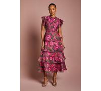 Coast Petite Lace Trim Tiered Organza Midi Dress In Blush blush 10