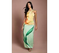 Coast Petite Large Scale Floral Placement Print Halterneck Pencil Dress In Sage sage 14