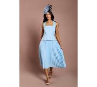 Coast Women's Petite Lisa Tan Bandage Peplum Georgette Pleated Skirt Midi Dress in Light Blue | Size: 10 Coast Light Blue 10