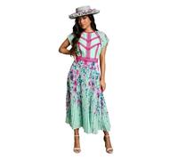 Coast Petite Lisa Tan Floral Printed Lace Trim Pleated Midi Dress, 14, Sage