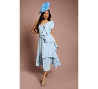 Coast Women's Petite Lisa Tan Statement Bow Crepe Midi Dress in Pale Blue | Size: 14 Coast Pale Blue 14