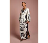 Coast Petite Long Sleeve Placement Print Midi Dress In Mono mono 4