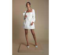 Coast Women's Petite Long Sleeve Square Neck Jacquard Mini Wedding Dress with Bow Detail in White | Size: 14 Coast White 14