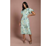 Coast Women's Petite Metallic Jacquard Puff Sleeve Pencil Dress in Green | Size: 6 Coast Green 6
