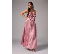 Coast Petite Metallic Strappy Pleated Corsage Maxi Dress In Pink pink 8