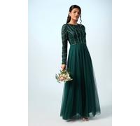Coast Petite Mixed Gem Tulle Skirt Bridesmaid Dress In Emerald emerald 12