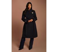 Coast Women's Petite Navy Asymetric Wrap Wool Look Belted Midi Coat | Size: 8