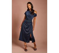 Coast Women's Petite Off-Shoulder Satin Side Tie Midi Dress in Navy | Size: 16