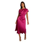 Coast Women's Petite Off-The Shoulder Asymmetric Hem Satin Midi Dress in Berry | Size: 14