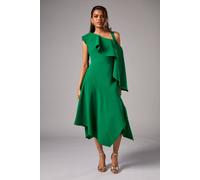 Coast Petite One Shoulder Ruffle Crepe Midi Wedding Guest Dress In Emerald emerald 10