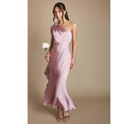 Coast Petite One Shoulder Satin Maxi Bridesmaid Dress With Gold Trim In Dusty Rose dusty rose