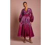 Coast Petite Organza Floral Placement Lace Trim Midaxi Dress In Plum plum 4