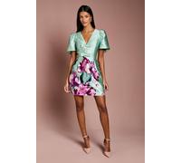 Coast Petite Placement Print Bow Detail Mini Dress In Sage sage 6
