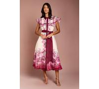 Coast Women's Petite Placement Print Frill Midi Dress in Berry | Size: 8 Coast Berry 8