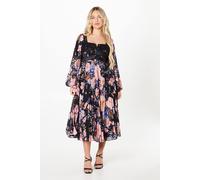 Coast Petite Placement Print Lace Midi Wedding Guest Dress In Black black 4