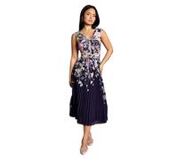 Coast Women's Petite Placement Print Pleated V Neck Midi Dress in Navy | Size: 10 Coast Navy 10