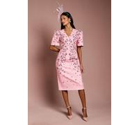 Coast Women's Petite Placement Print Puff Sleeve Cotton Midi Dress in Coral | Size: 12 Coast Coral 12