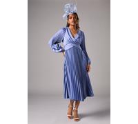 Coast Women's Petite Pleat Skirt Midi Dress in Dusty Blue | Size: 8 Coast Dusty Blue 8