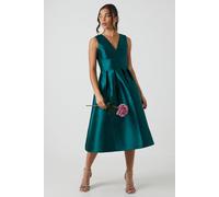 Coast Petite Plunge Neck Structured Twill Bridesmaid Midi Dress In Emerald emerald 4