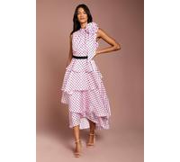 Coast Petite Polka Dot Tiered Organza Midi Dress In Pink pink 6