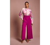 Coast Petite Printed Blouson Sleeve Wide Leg Jumpsuit In Plum plum 12