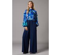 Coast Petite Printed Chiffon Mix Fabric Jumpsuit In Navy navy 8
