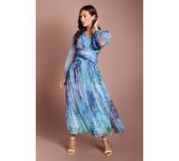 Coast Women's Petite Printed Floral Mesh Midaxi Dress in Blue | Size: 8 Coast Blue 8