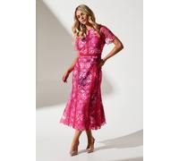Petite Printed Lace Midi Pencil Dress Coast Pink 8
