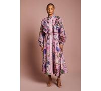 Coast Petite Printed Midi Dress With Organza Trim In Pink pink 8