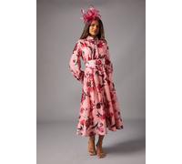 Coast Petite Printed Organza Long Sleeve Midi Dress In Pink pink 10