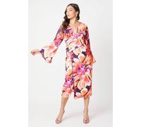 Coast Petite Printed Satin Wrap Dress With Flare Sleeve In Pink pink 4