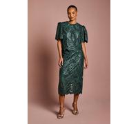 Coast Petite Pu Lace Midi Skirt In Emerald emerald