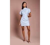 Coast Petite Puff Sleeve Jacquard Mini Dress In Blue blue