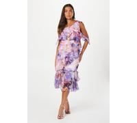 Petite Ruffle Front Chiffon Dress Coast Lilac 10