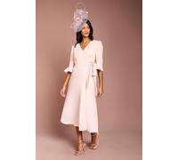 Coast Petite Ruffle Sleeve Satin Back Crepe Wrap Dress In Blush blush 12