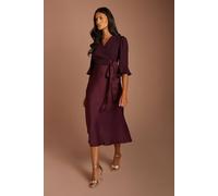 Coast Petite Ruffle Sleeve Satin Back Crepe Wrap Dress In Fig fig